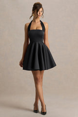 Peggy | Black Halter-Neck Skater Mini Dress