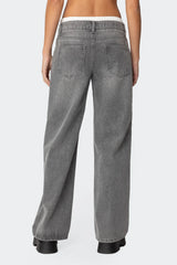 Boxer Detail Low Rise Baggy Jeans