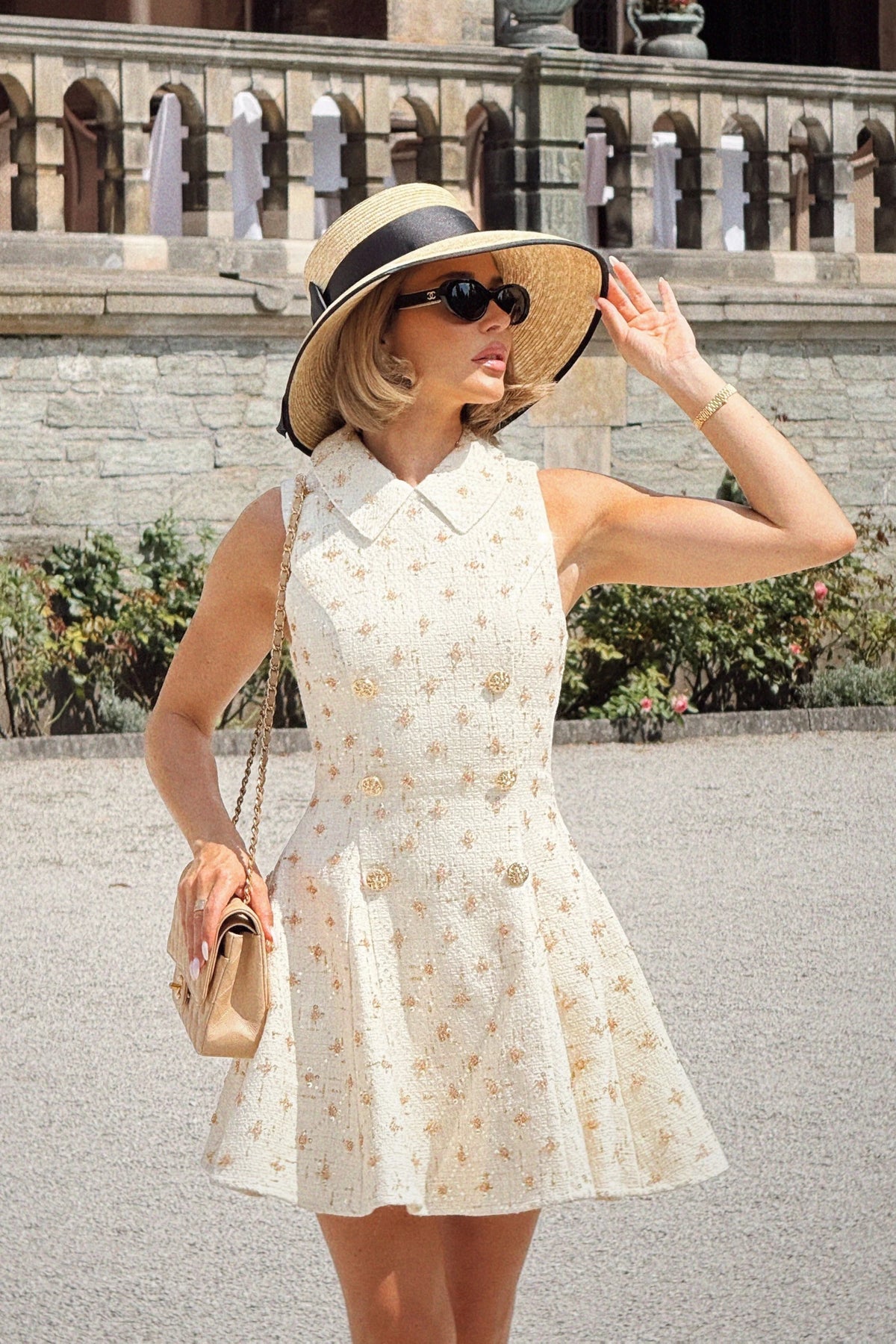 Little Star | Cream Embellished Boucle Tailored Mini Dress
