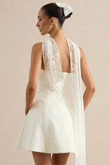 Elvara | White Lace Bandeau-Neck Mini Dress With Scarf Detail