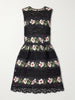 Floral-print lace-trimmed crepe de chine mini dress