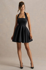 Peggy | Black Halter-Neck Skater Mini Dress