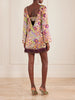 Floral-print fringed satin mini dress