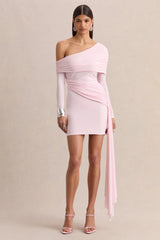 Savita | Light Pink Ruched Asymmetric Mini Dress With Drape