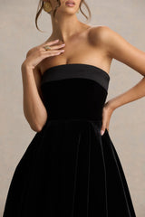 Mina | Black Velvet And Satin Bandeau Skater Mini Dress
