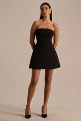 Noor | Black Bandeau-Neck Mini Dress With Scarf Detail