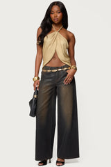 Stasia Sparkly Knit Split Front Top