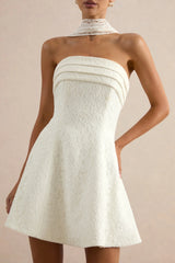 Elvara | White Lace Bandeau-Neck Mini Dress With Scarf Detail
