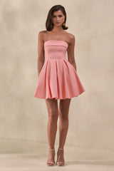 Bruna | Light Pink Bandeau Skater Mini Dress