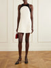 Bow-detailed satin-trimmed wool and silk-blend crepe mini dress
