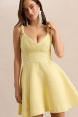 Morgania | Lemon Boucle Plunge-Neck Mini Dress