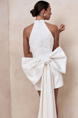 Dreamer | White Lace Halter-Neck Mini Dress With Oversized Bow Detail