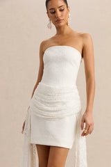 Sabrelle | White Bandeau-Neck Mini Dress With Draped-Detailing