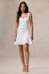 Love Yourself | White Square-Neck Mini Dress With Buttons
