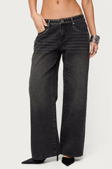 Petite Quincy Studded Low Rise Baggy Jeans