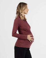 Bamboo Maternity V-Neck Crossover Long Sleeve Top - Maroon