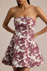 Federica | Burgundy And Gold Jacquard Bandeau A-Line Mini Dress
