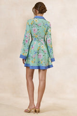 Ionee | Mint Floral Border Print Mini Shirt Dress