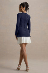 Lysette | Navy Sweetheart Long-Sleeve Stretch Mini Dress