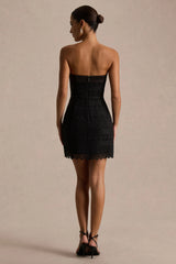 Kerry | Black Lace Bandeau Mini Dress With Bow-Detail