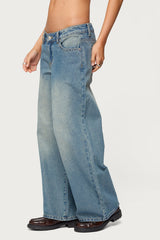 Petite Magda Acid Wash Low Rise Baggy Jeans