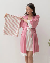 3-Piece Maternity Hospital Pack - Nightie/Robe/Baby Wrap in Pink