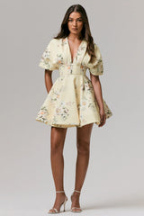 Delight | Lemon Print Plunge-Neck Ruffled Mini Dress