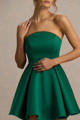 Fleur | Dark Green Satin Bandeau Mini Dress