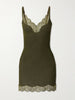 Lace-trimmed ribbed silk-jersey mini dress