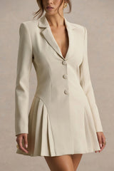 Blossoming | Nude Plunge-Neck Tailored Mini Dress With Pleating