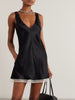 Scalloped lace-trimmed hammered-satin mini dress