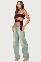 Amaro Strapless Side Tie Cut Out Top