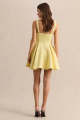 Morgania | Lemon Boucle Plunge-Neck Mini Dress