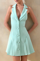 Valetta | Sage Plunge-Neck Tailored Mini Dress