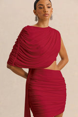 Danellia | Red Asymmetric-Neck Mini Dress With Cut-Out Detail And Sash