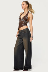 Sequin Asymmetric Mesh Halter Top