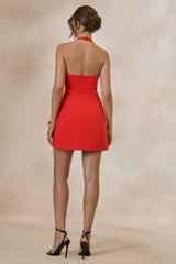 Carlin | Orange Plunge-Neck Tailored Mini Dress With Button Detailing