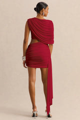 Danellia | Red Asymmetric-Neck Mini Dress With Cut-Out Detail And Sash