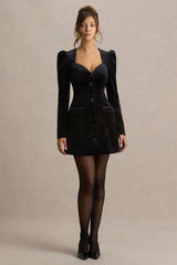 Friya | Black Velvet Sweetheart-Neck Tailored Mini Dress