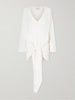 Knotted perforated jersey mini dress