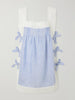 Fiocchini bow-embellished striped broderie anglaise-trimmed linen mini dress