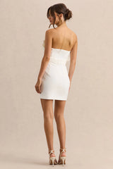 Pastoral | White Ruffled Asymmetric-Neck Mini Dress