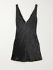 Scalloped lace-trimmed hammered-satin mini dress