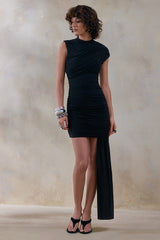 Nocturnal | Black Ruched Mini Dress With Sash