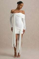 Essie | White Bardot Wrap Mini Dress With Sash Detail