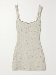 Embellished stretch-tulle mini dress