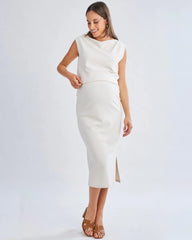 Anna Elegant Maternity Sleeveless Top in Apricot Cream