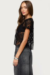 Kira Sheer Lace Fringe Top