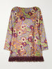 Floral-print fringed satin mini dress
