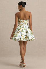 Valerian | Lemon Floral Print Bandeau Mini Dress With Ruffle Hem